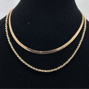 Ascomy, Gold, Double Strand Necklace, Rope And Herringbone Chains, 14K GP, NIB
